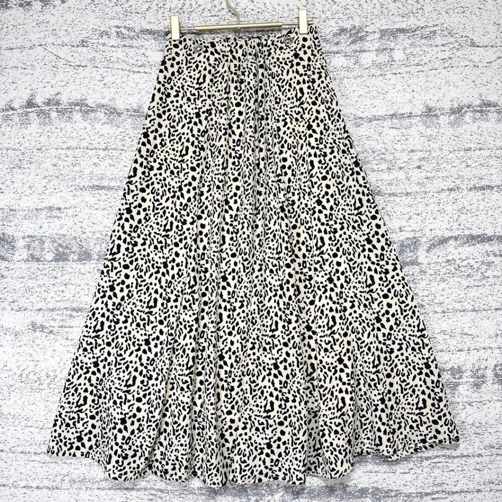 Leopa Print Long Flared Skirt with Elastic Waist